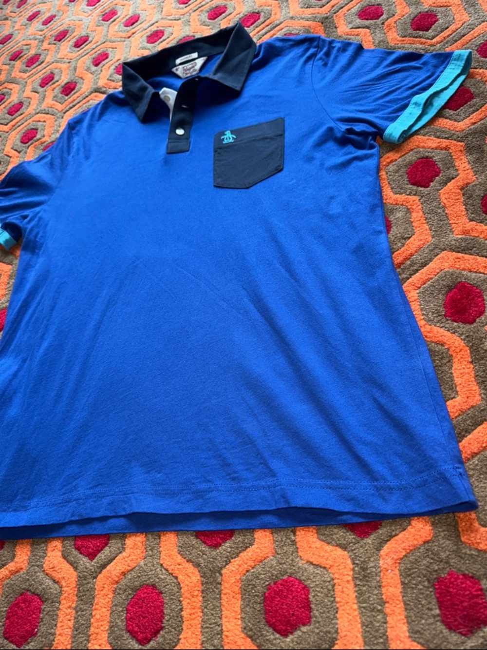 MAKE OFFER! Original Penguin Royal Blue Polo with Black Collar & Pocket Men's LG